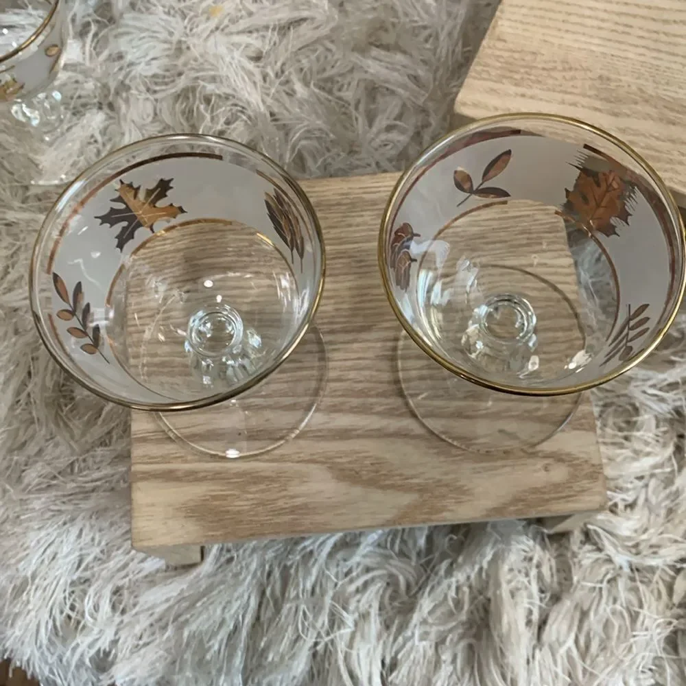 Vintage Golden Foliage‎ Libby 8982 4oz Cocktail Glasses Set Of 6 Made In USA